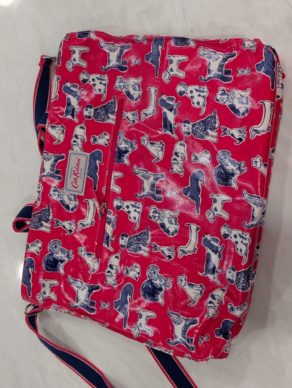 Cath Kidston Bright Red Dog-Print Crossbody Bag with Navy Accents